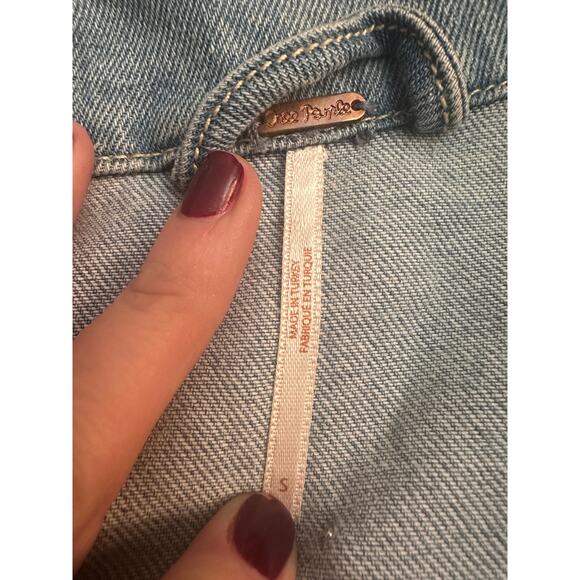 Free People Pearl Embellished and Distressed Oversized Denim Jean Jacket, S - Picture 3 of 6